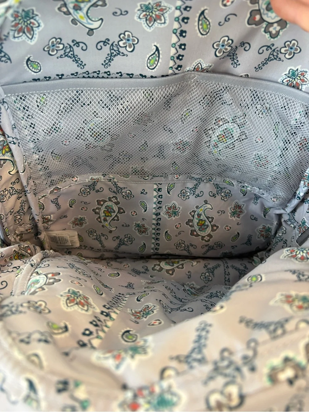 Vera Bradley Quilted Paisley Backpack in Gray with Coral & Aqua Accents